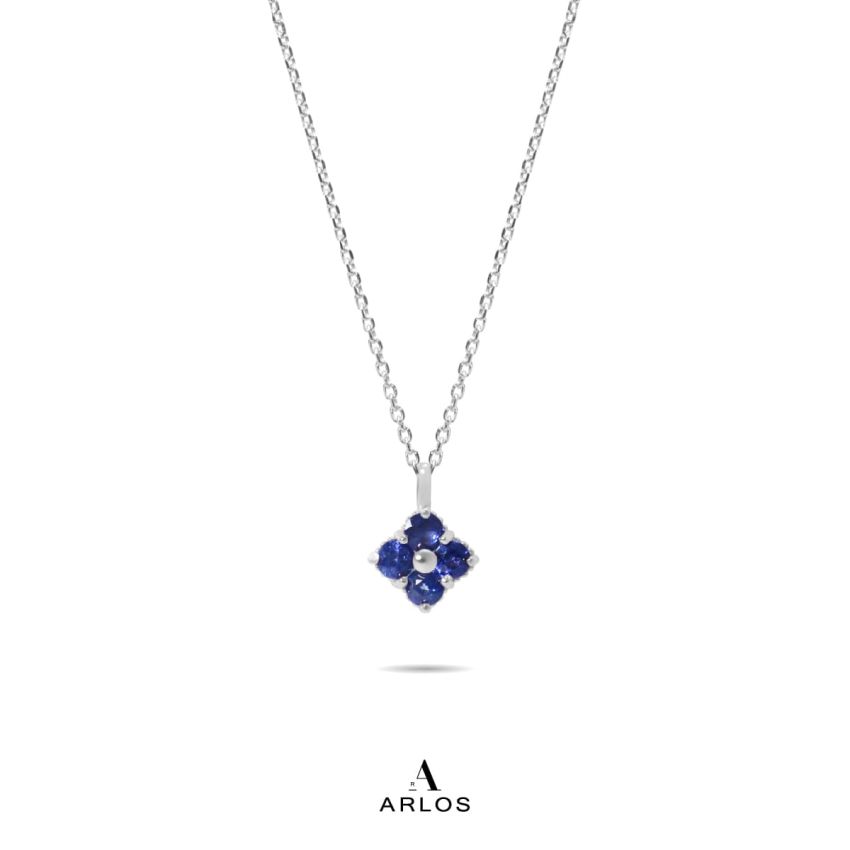 La Joie 藍寶石四葉草頸鏈 (白金色)