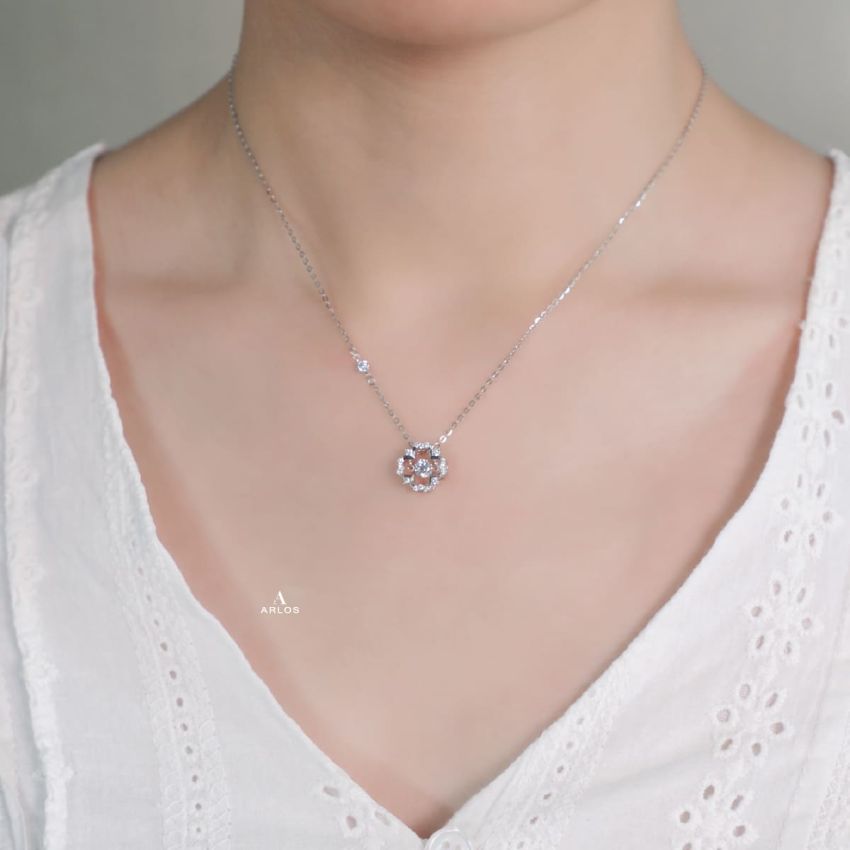 閃爍四葉草跳動頸鏈 (白金色)