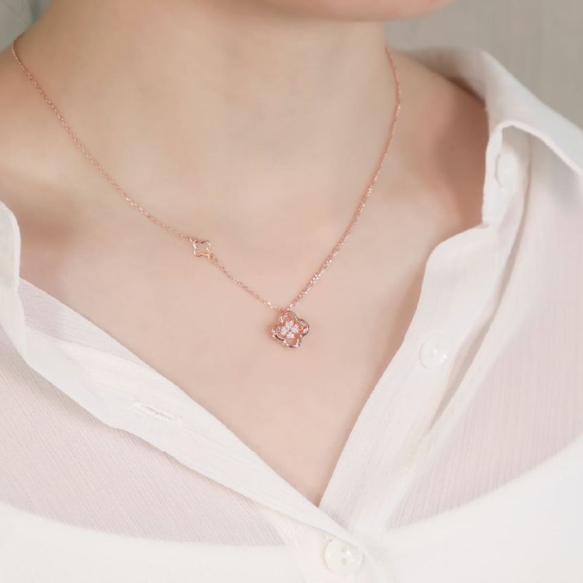 新春幸運四葉草跳動頸鏈 (玫瑰金)