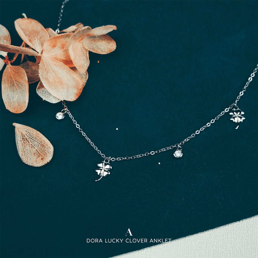 Dora 幸運四葉草腳鏈 (白金色)