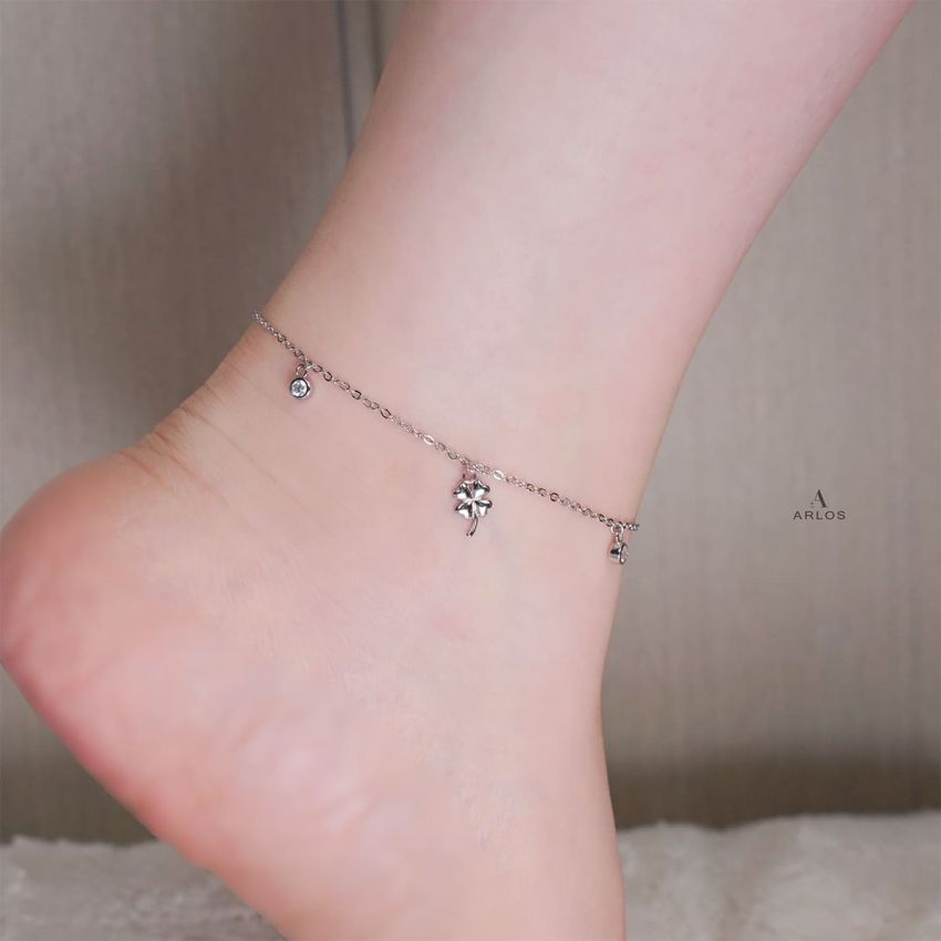 Dora 幸運四葉草腳鏈 (白金色)