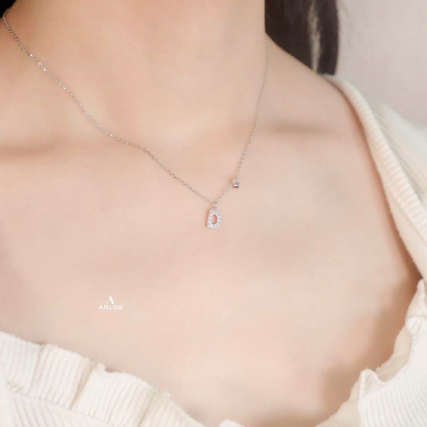 Trésor 字母 [ D ] 頸鏈 (白金色)