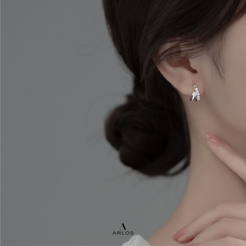 Aloha 閃爍雙層耳環 (白金色)