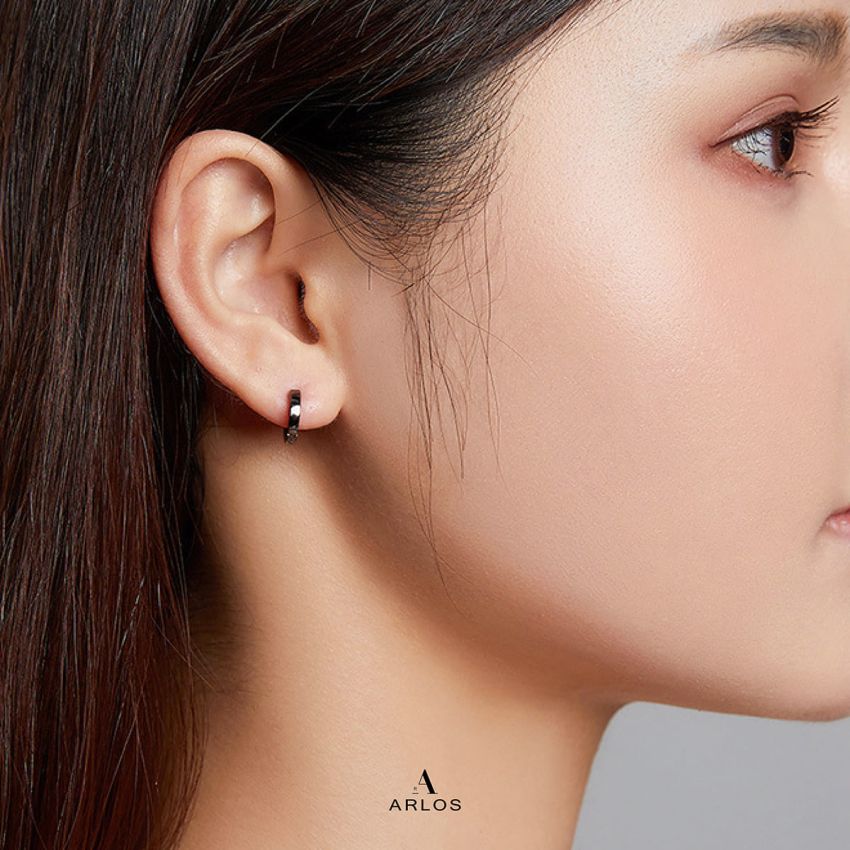 Aloha 黑色純銀圈耳環