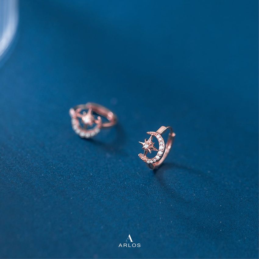 Aloha 玫瑰金星月耳環