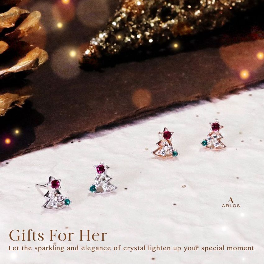 Aloha 聖誕樹耳環 (白金色)