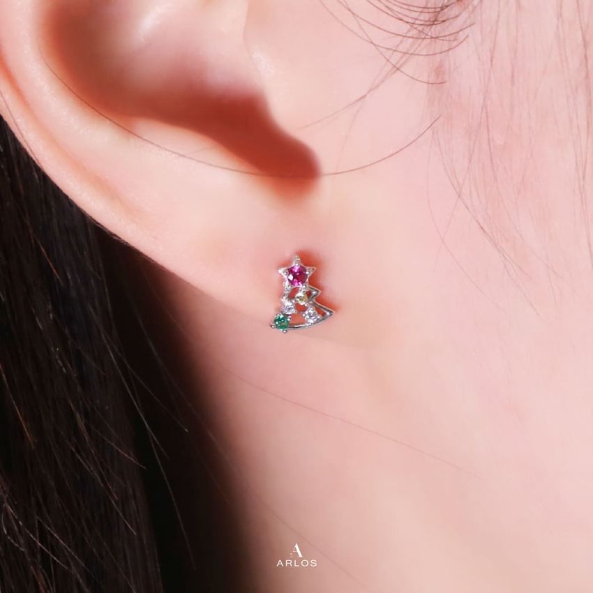 Aloha 聖誕樹耳環 (白金色)