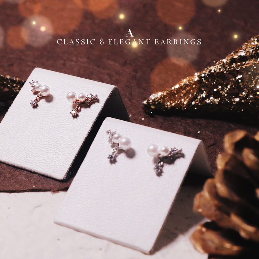 Aloha 閃爍珍珠耳環 (白金色)