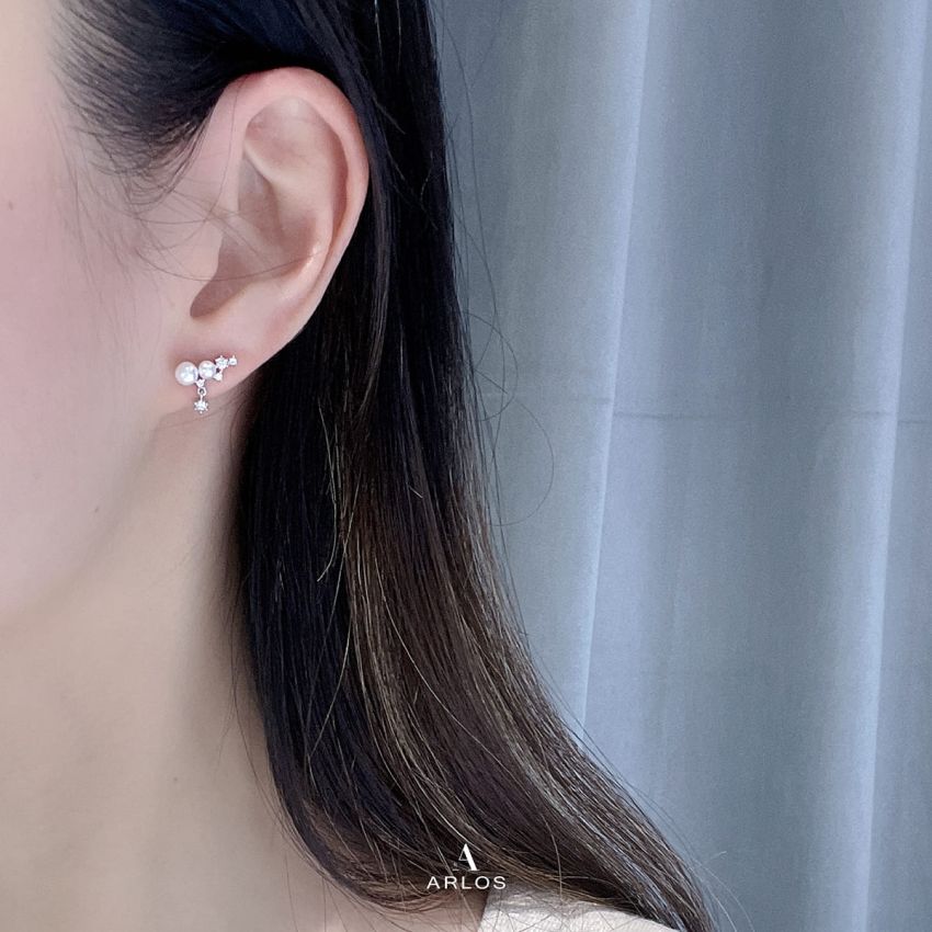 Aloha 閃爍珍珠耳環 (白金色)