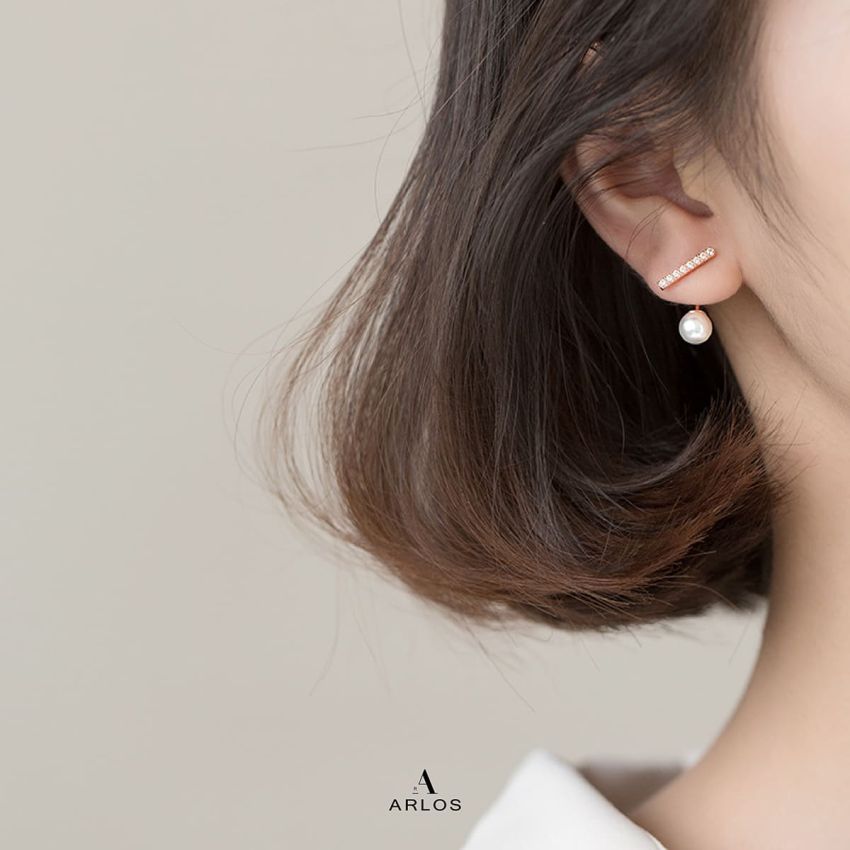 Aloha 一字珍珠耳環 (玫瑰金)