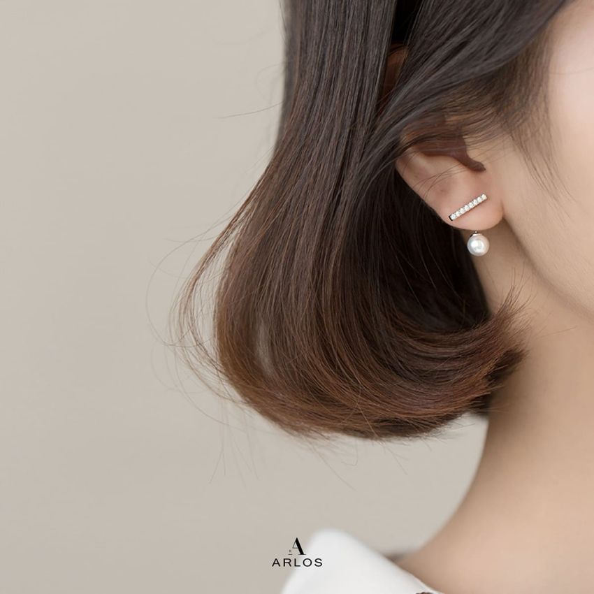 Aloha 一字珍珠耳環 (白金色)