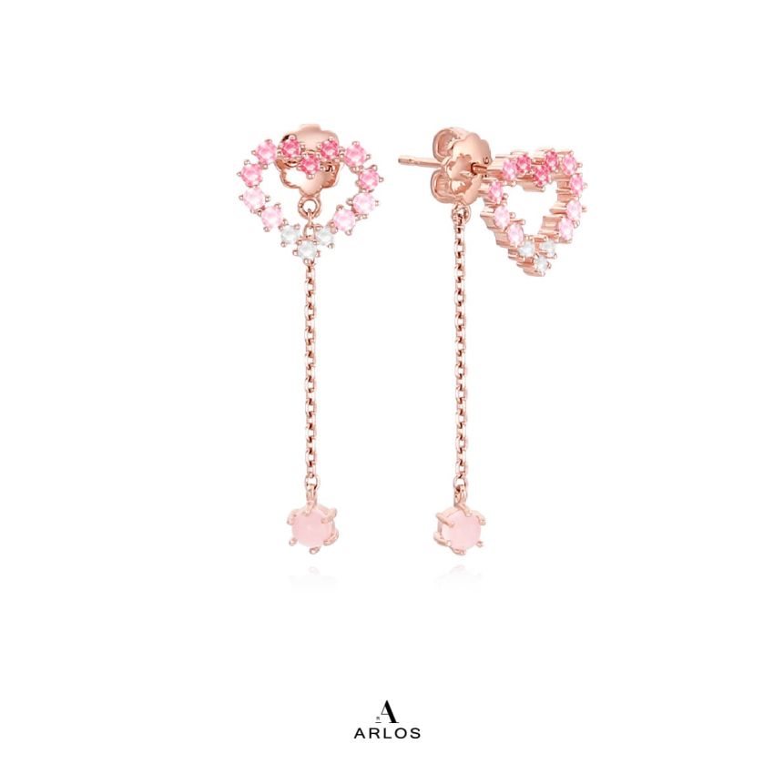Aloha 粉紅漸變愛心耳環 (玫瑰金)