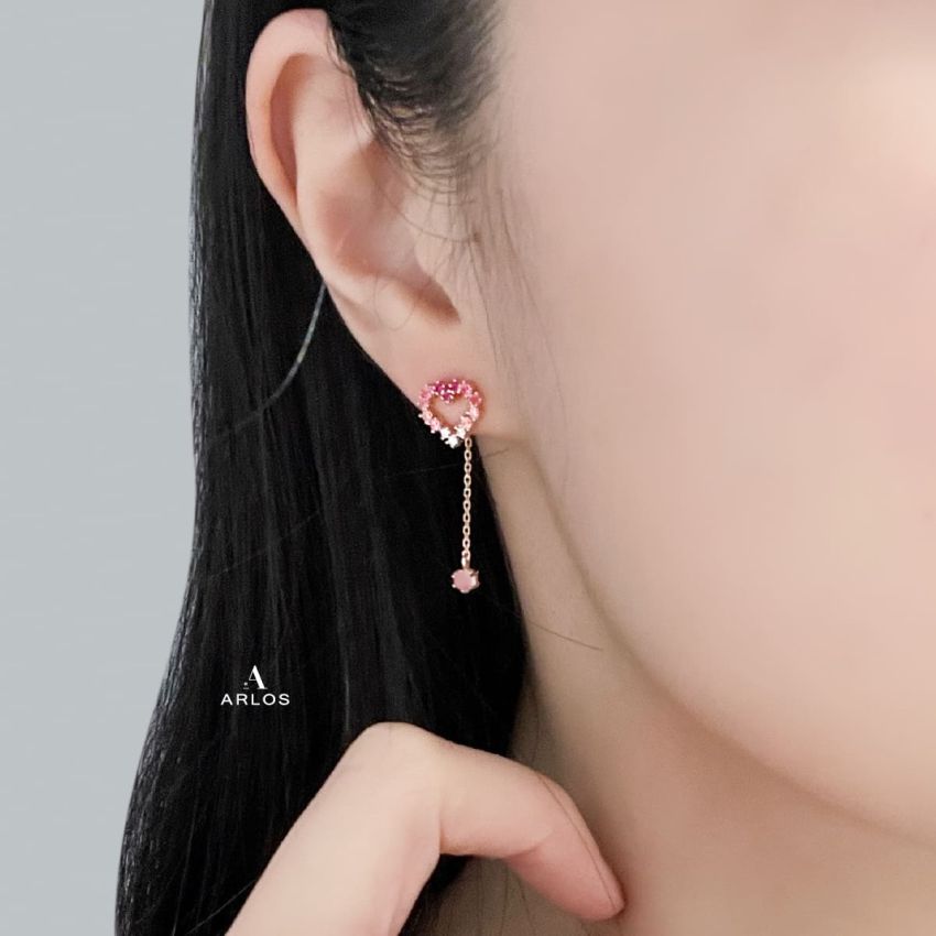 Aloha 粉紅漸變愛心耳環 (玫瑰金)