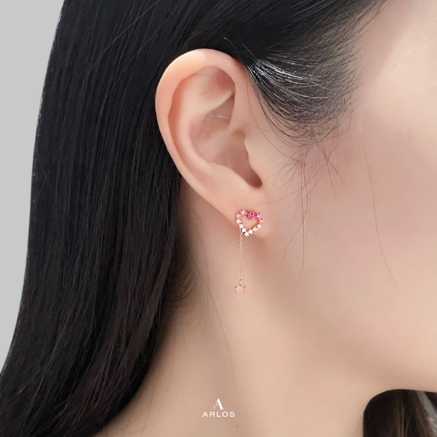 Aloha 粉紅漸變愛心耳環 (玫瑰金)