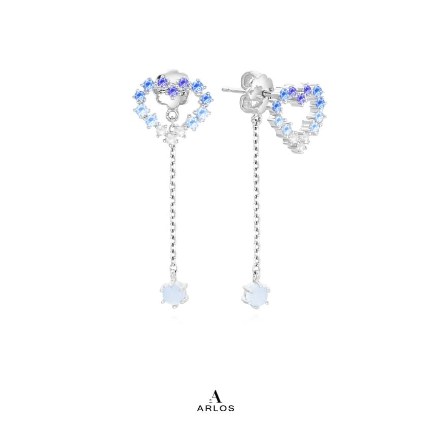 Aloha 粉藍漸變愛心耳環 (白金色)