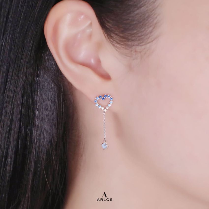 Aloha 粉藍漸變愛心耳環 (白金色)