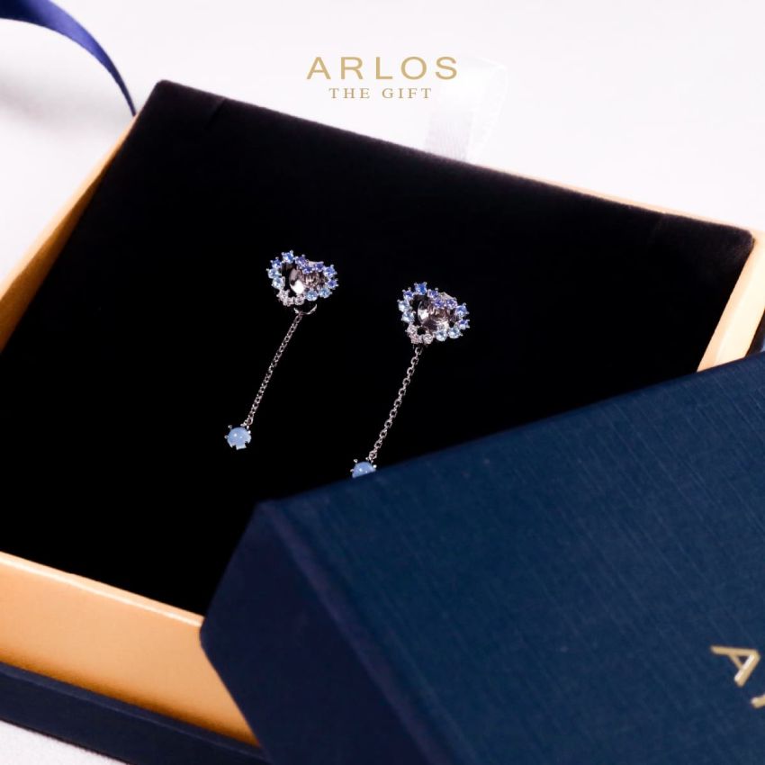 Aloha 粉藍漸變愛心耳環 (白金色)