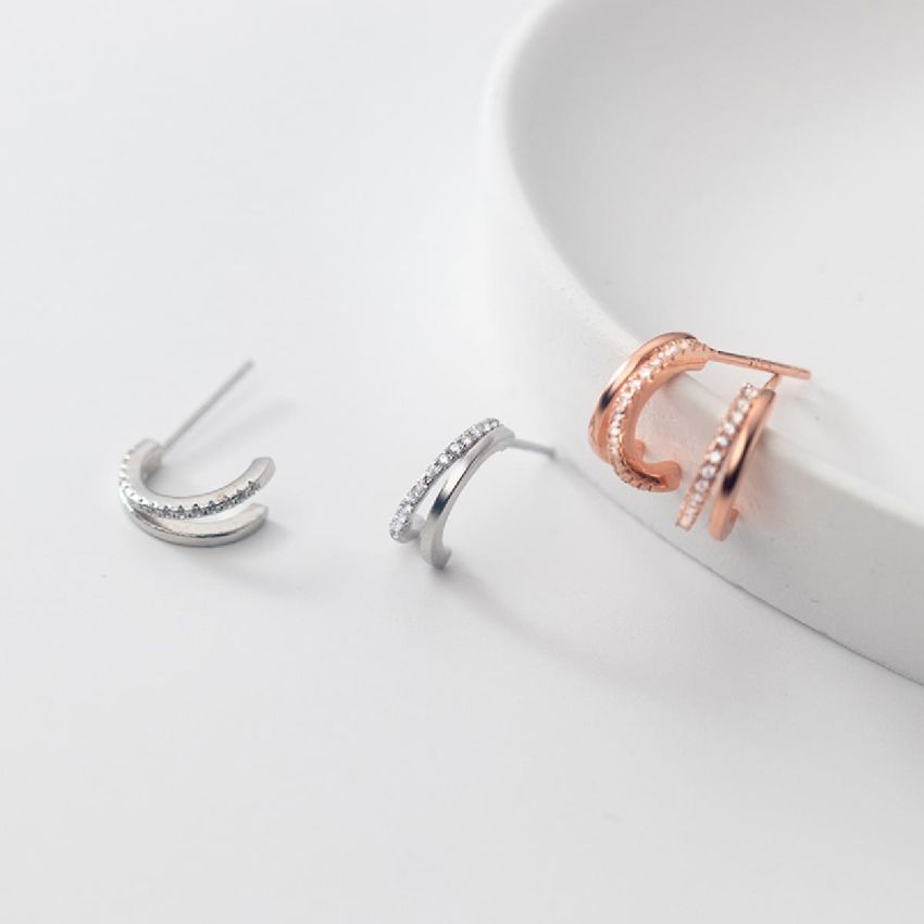 Aloha 雙層弧形耳環 (白金色)