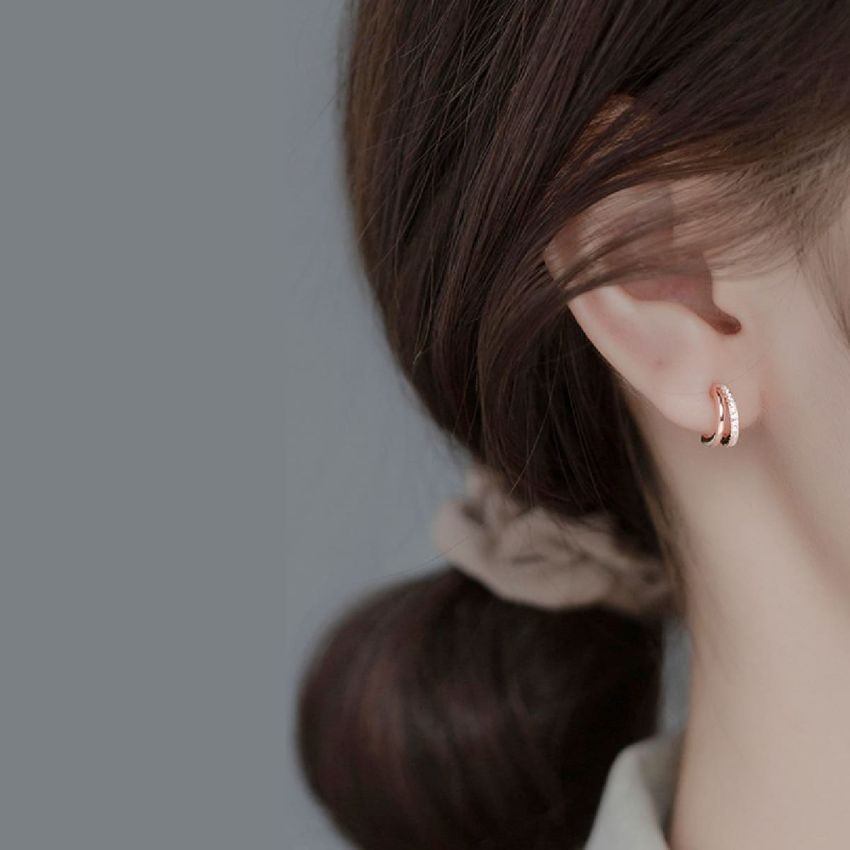 Aloha 雙層弧形耳環 (玫瑰金)
