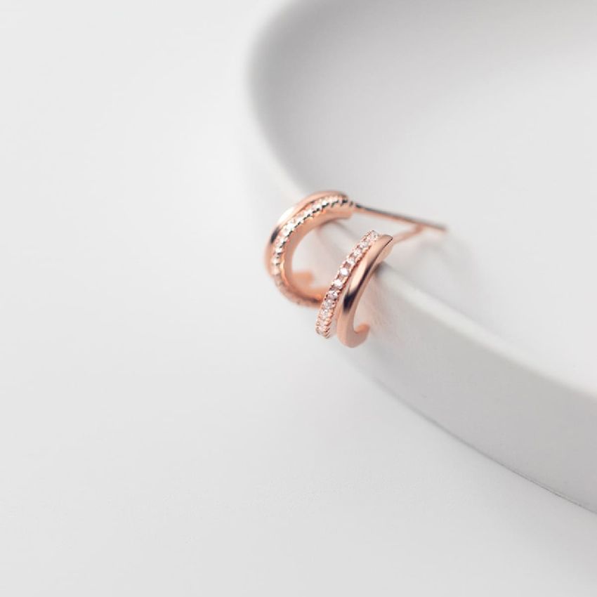 Aloha 雙層弧形耳環 (玫瑰金)