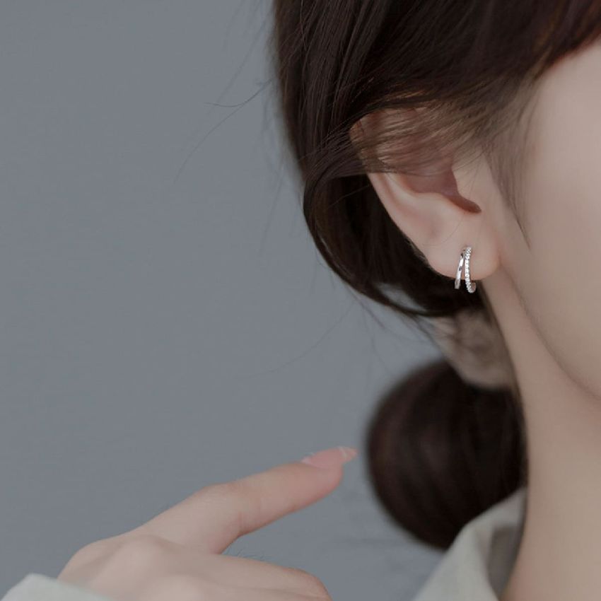 Aloha 雙層弧形耳環 (白金色)