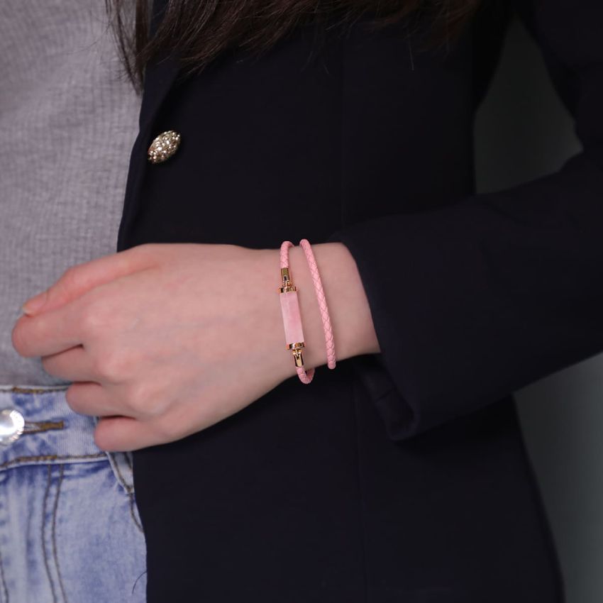 粉晶CC皮繩 (雙圈)