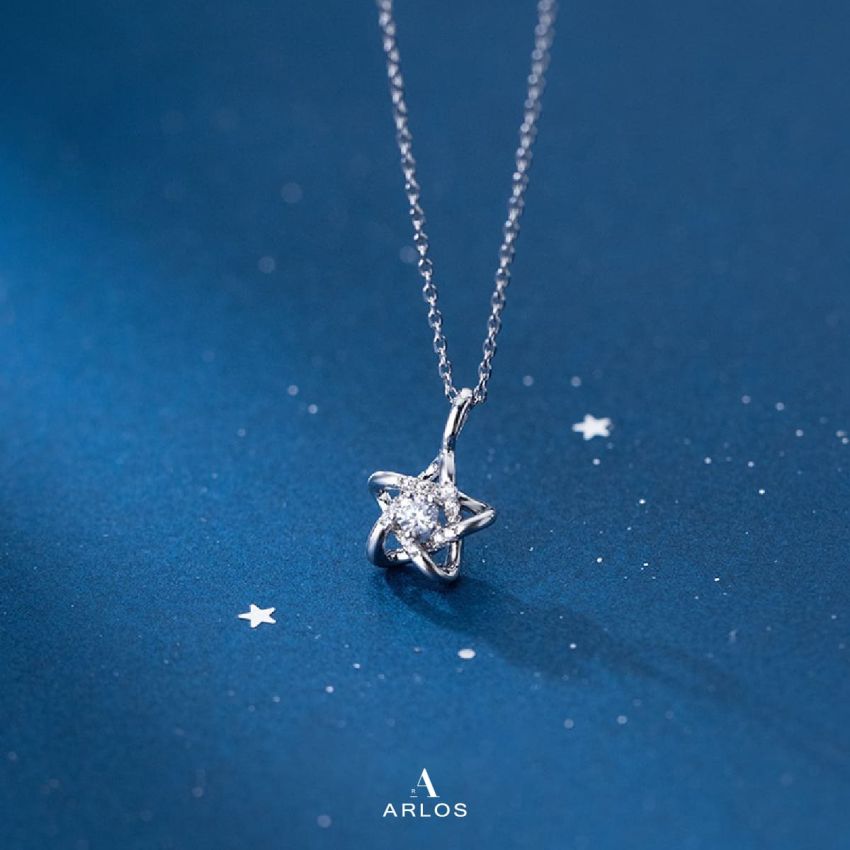 L'amour 閃爍幸運星頸鏈 (白金色)