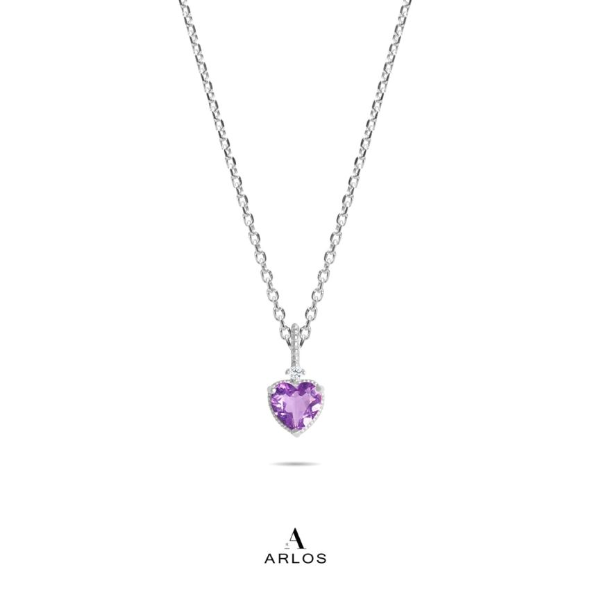 La Joie 紫水晶心型頸鏈 (白金色)