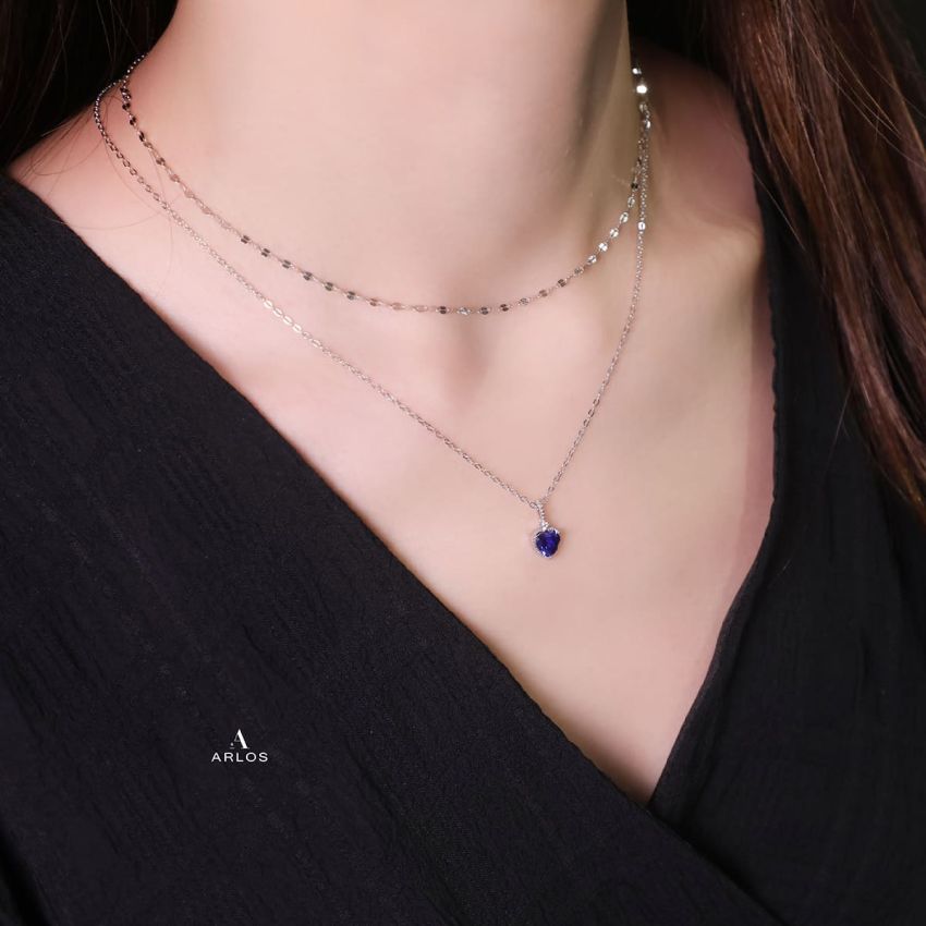 La Joie 坦桑石心型頸鏈 (白金色)