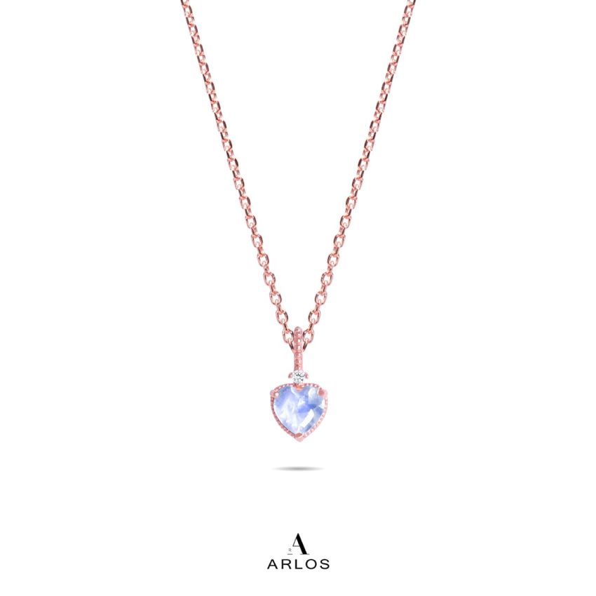 La Joie 藍月亮石心型頸鏈 (玫瑰金)
