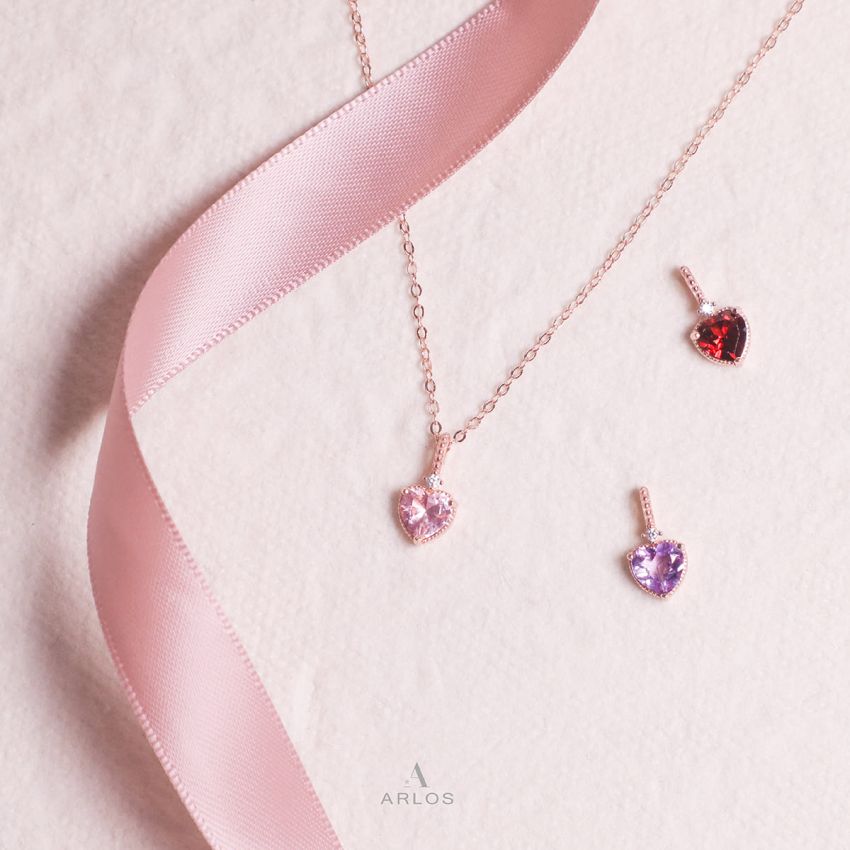La Joie 石榴石心型頸鏈 (玫瑰金)