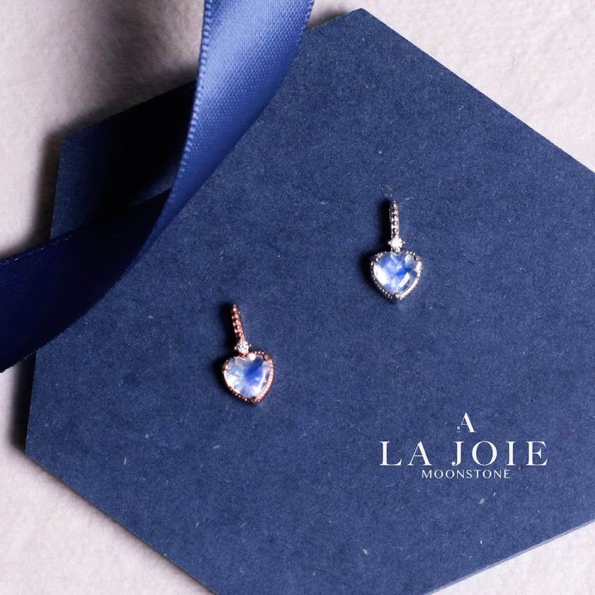 La Joie 藍月亮石心型頸鏈 (玫瑰金)