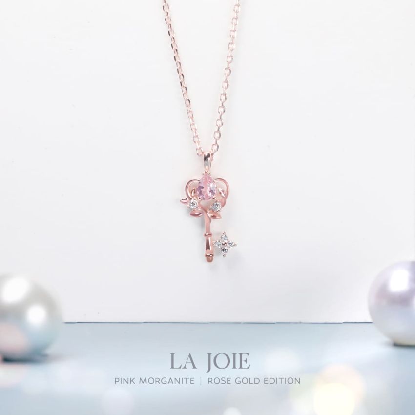 La Joie 粉紅摩根石心之鑰匙頸鏈