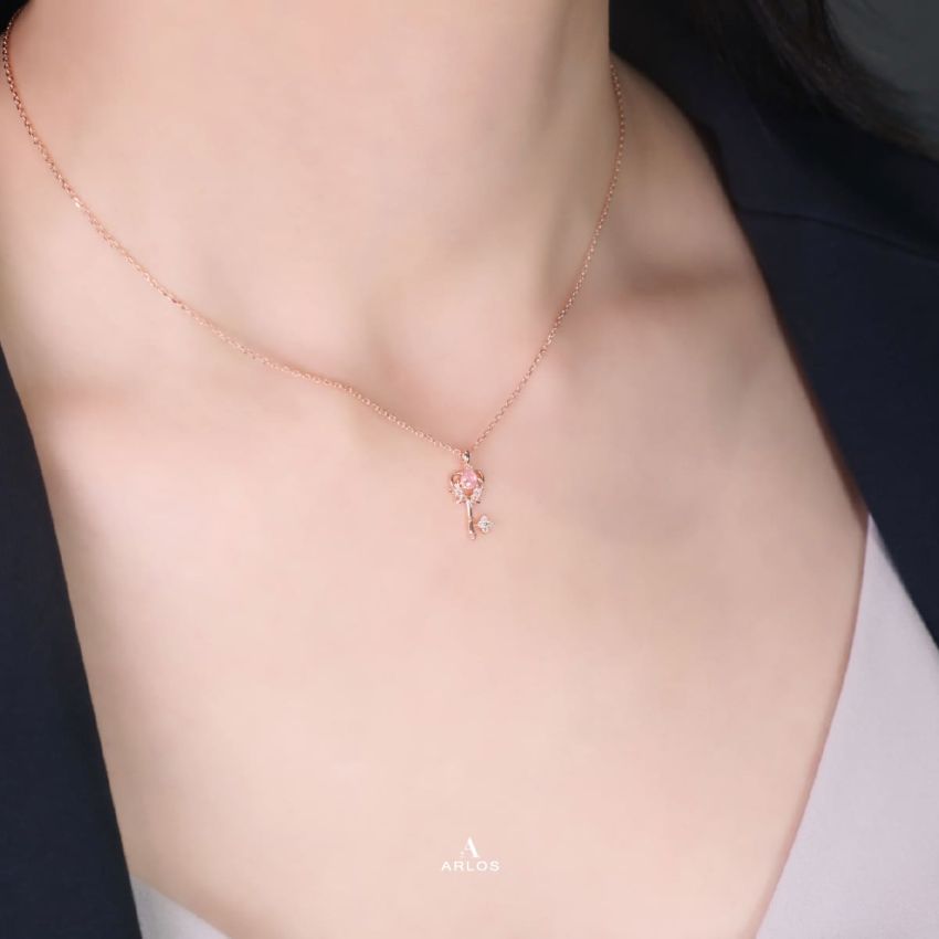 La Joie 粉紅摩根石心之鑰匙頸鏈