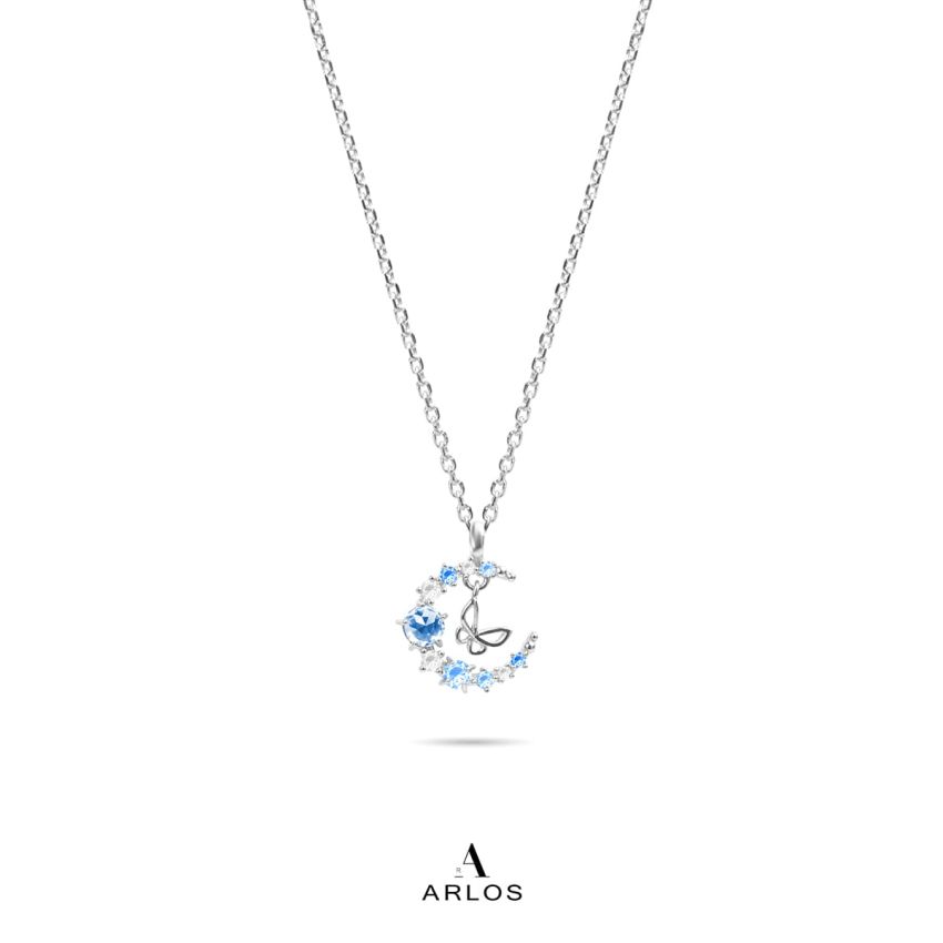 L'amour 優雅月亮蝴蝶頸鏈 (白金色)