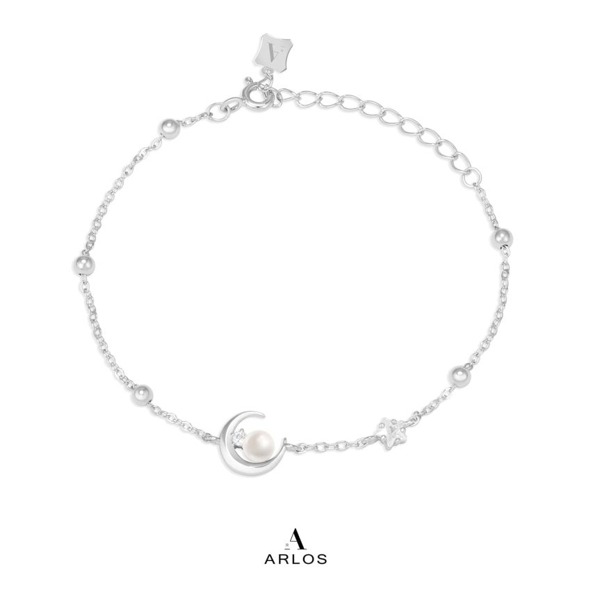 L'amour 優雅星月珍珠手鏈 (白金色)