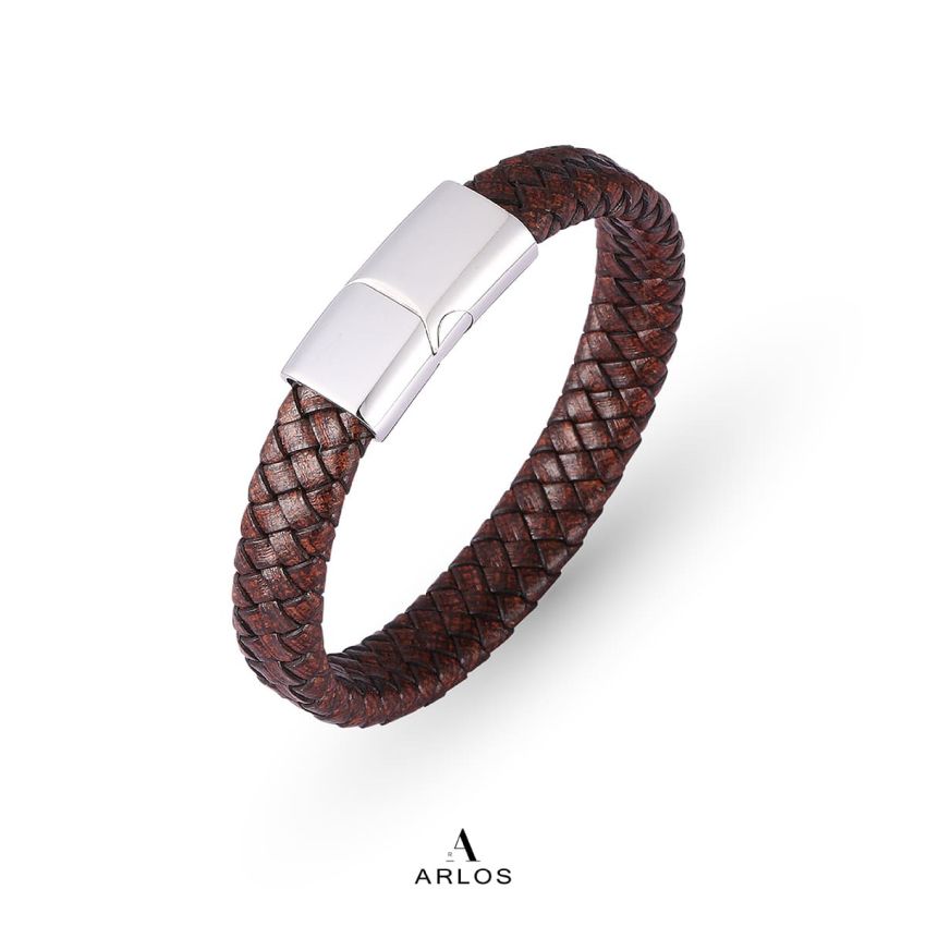 Noe 深啡編織皮繩 (白金色)