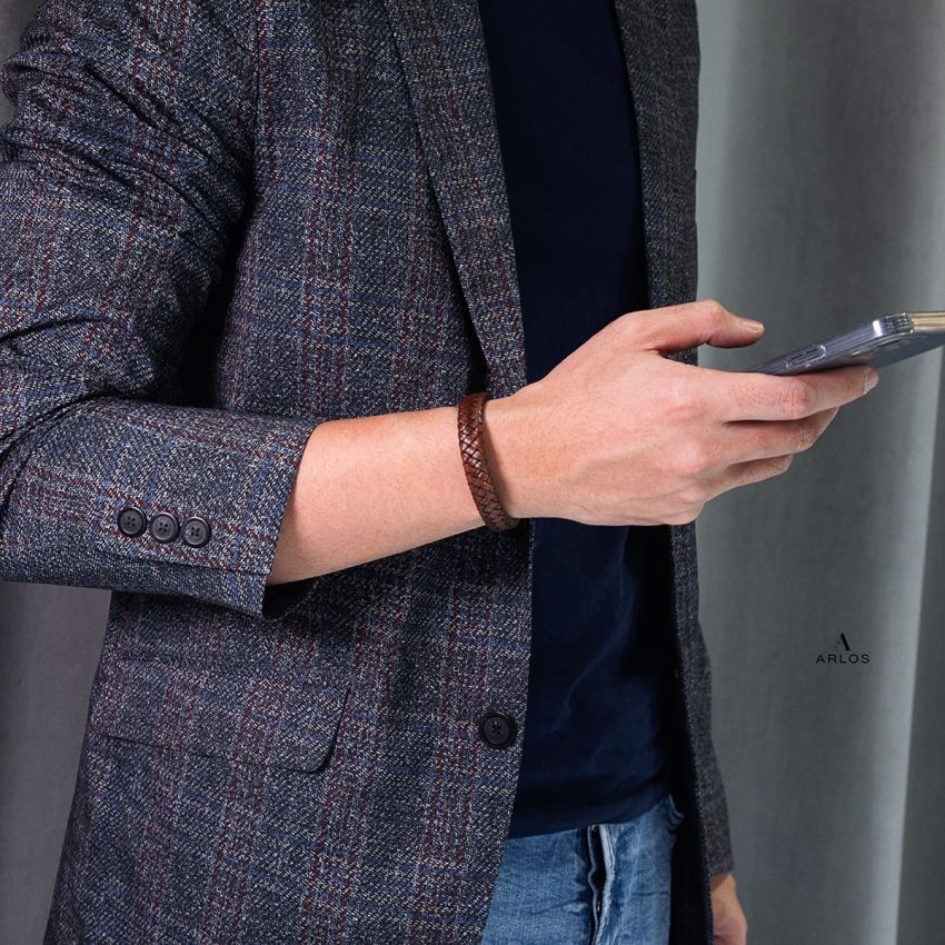 Noe 深啡編織皮繩 (白金色)