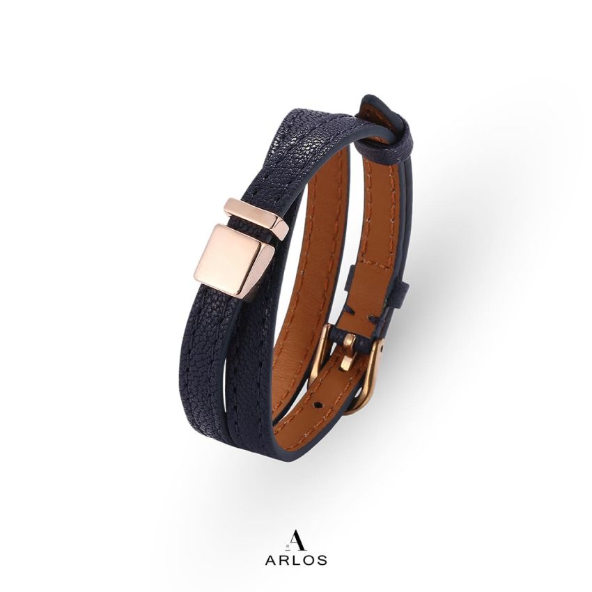 Noe 深藍色編織皮繩 (玫瑰金)