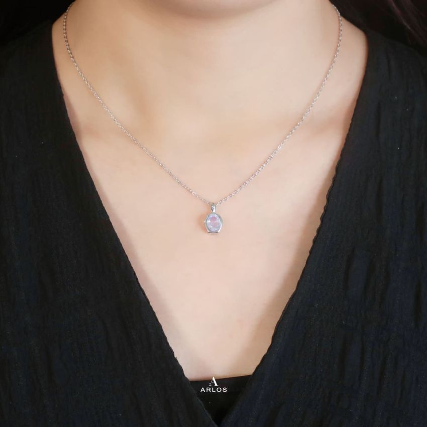 La Joie 藍月亮石閃耀頸鏈 (白金色)