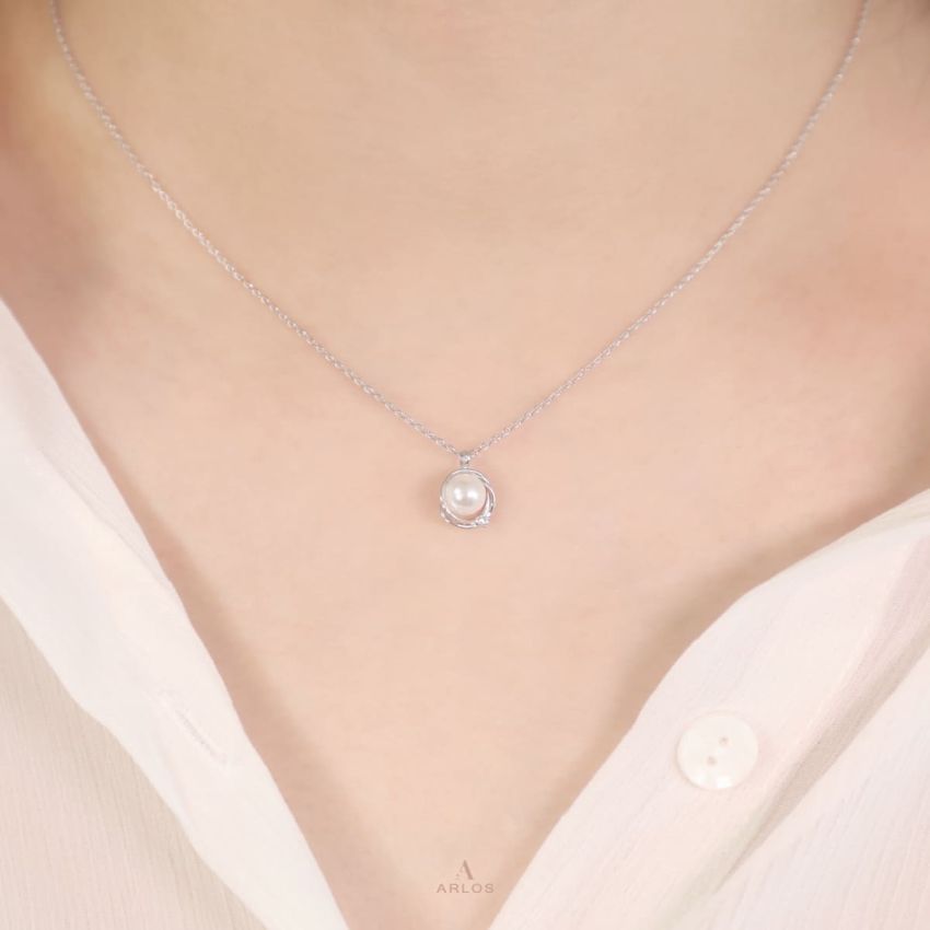 L'amour 優雅珍珠頸鏈 (白金色)