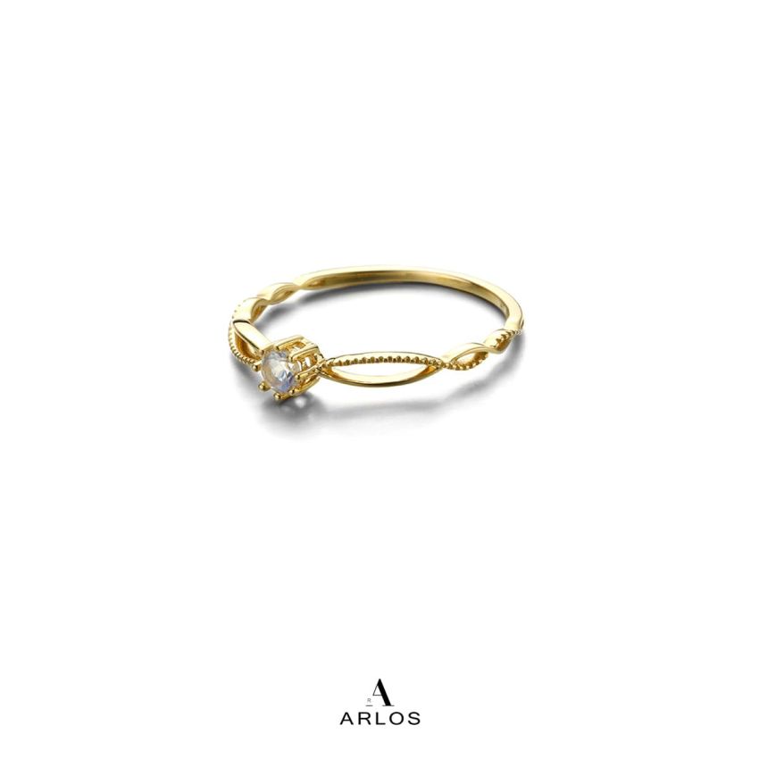 彩虹月亮石9K金戒指