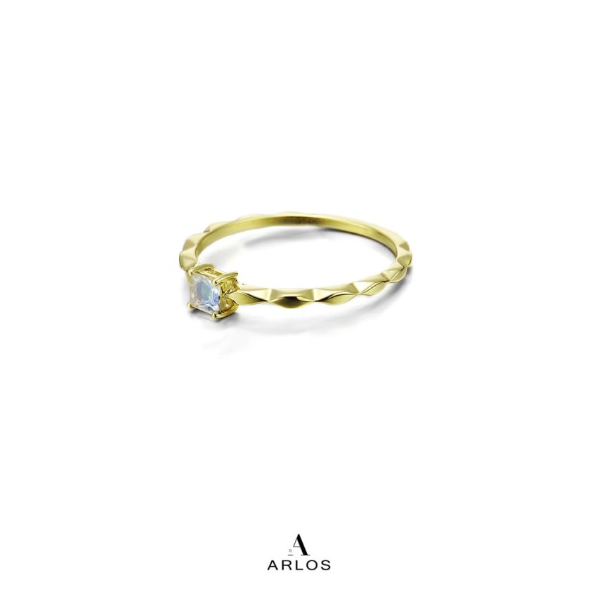 彩虹月亮石14K金戒指