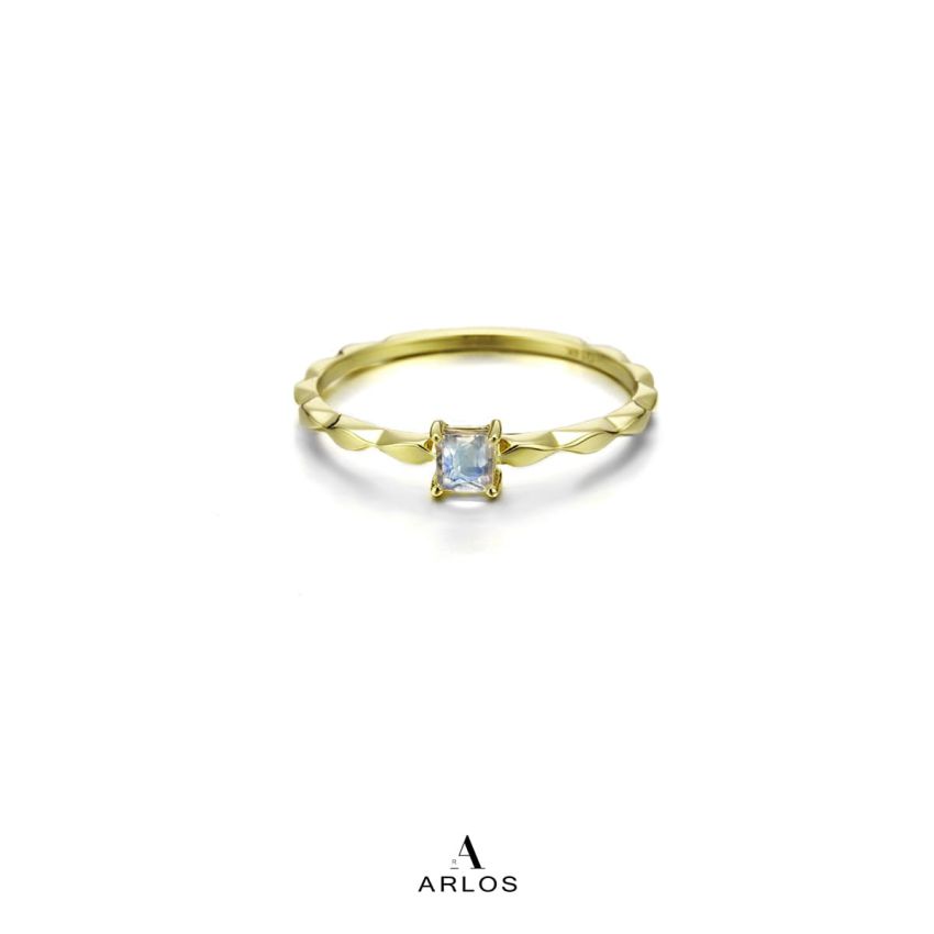 彩虹月亮石14K金戒指