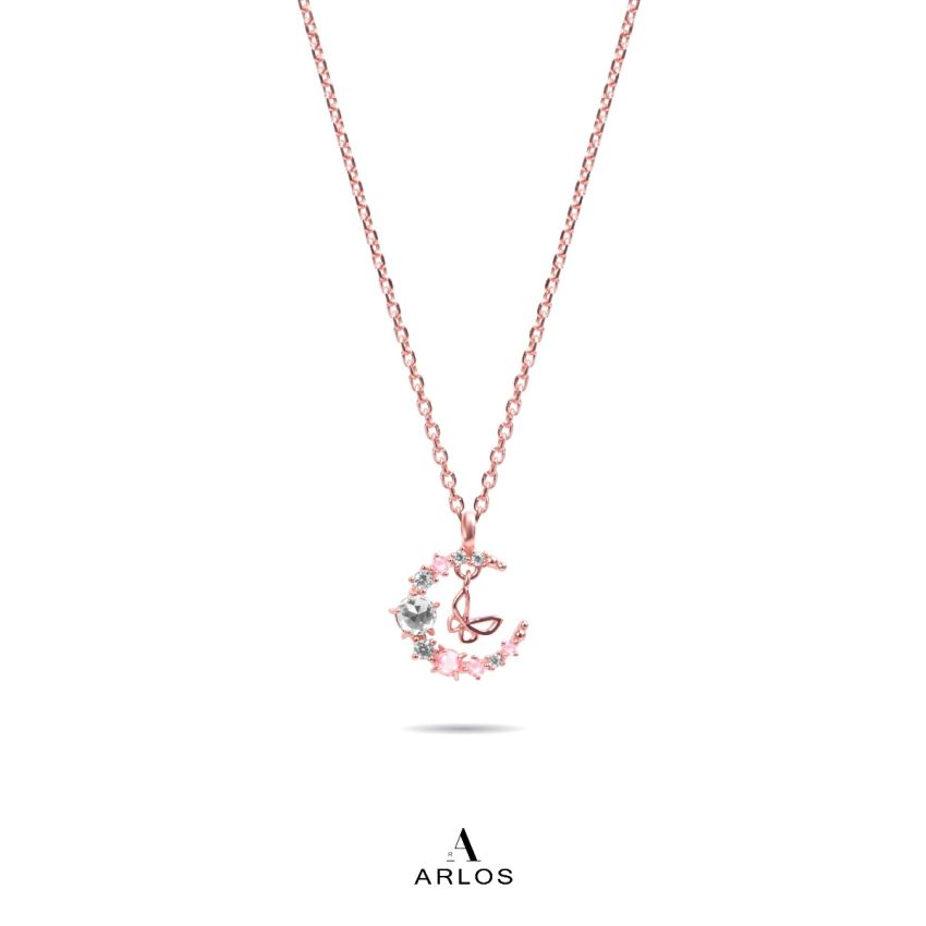 L'amour 優雅月亮蝴蝶頸鏈 (玫瑰金)
