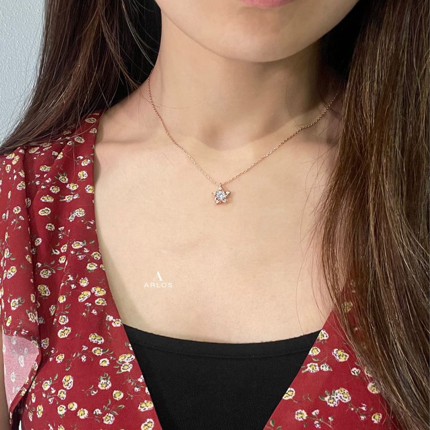 L'amour 閃爍星星頸鏈 (白金色)