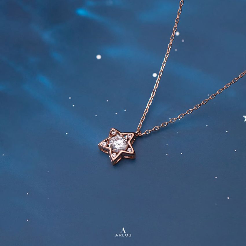 L'amour 閃爍星星頸鏈 (玫瑰金)
