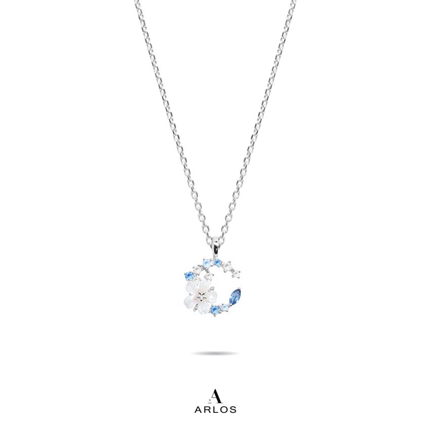 L'amour 優雅小花月亮頸鏈 (白金色)