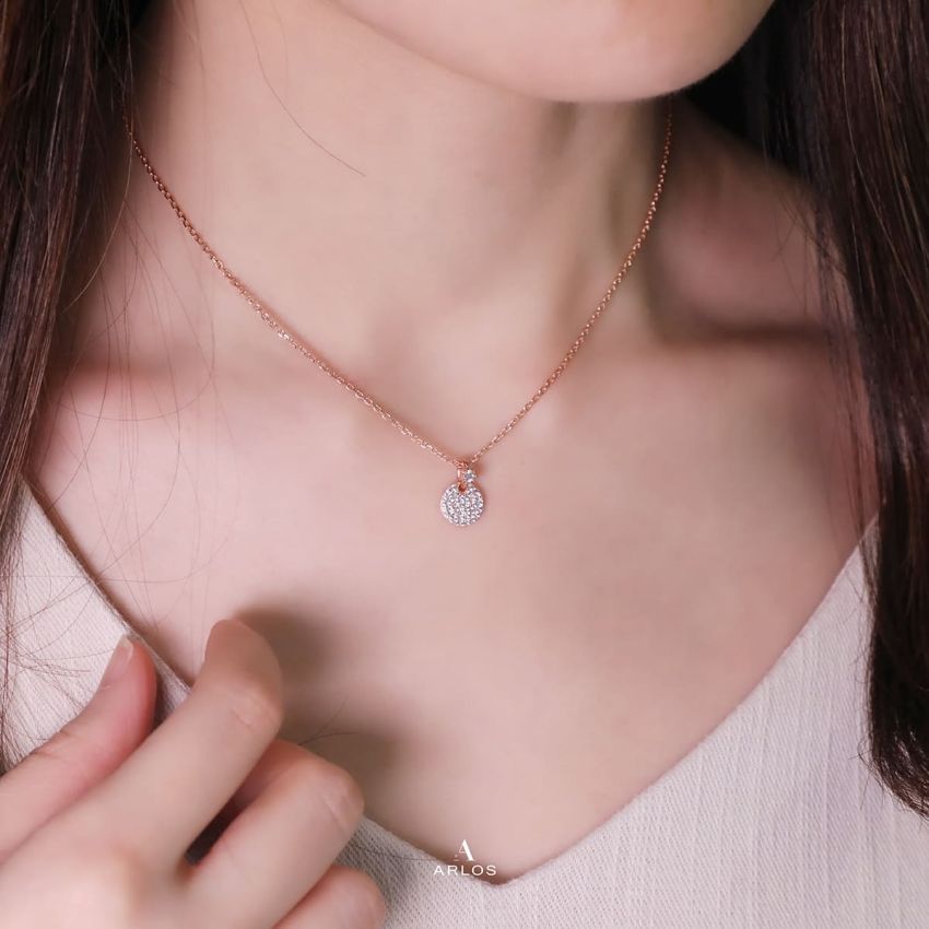 L'amour 閃爍圓形頸鏈 (玫瑰金)