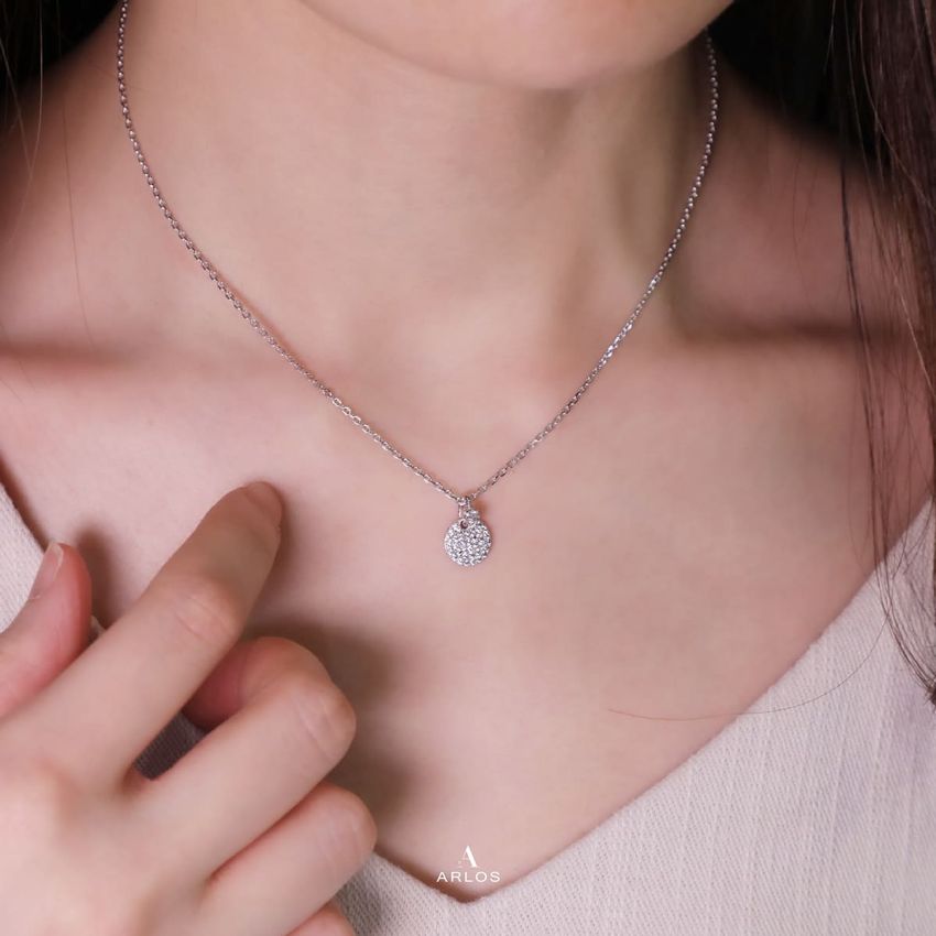 L'amour 閃爍圓形頸鏈 (白金色)